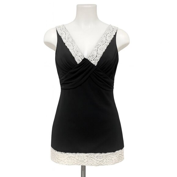 New Directions 90s Y2K Tank Top Baby Doll Style Black Lace Detail Size Small - Picture 1 of 6